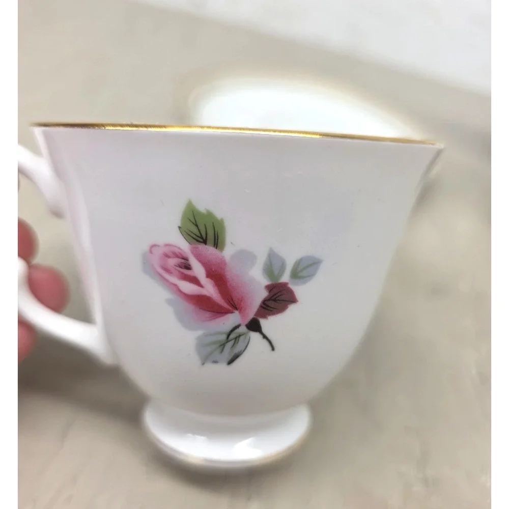 Mismatch Vtg Tea Set for 2 English Bone China Violets Roses Floral Cottagecore